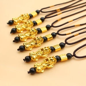 Pixiu Pendant Necklace Gold Color Lucky Feng Shui Faith Amulet Necklace - Picture 1 of 11