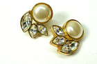 Sal Vintage Pearl Swarovski Crystal Gold Finished Pierced Earrings
