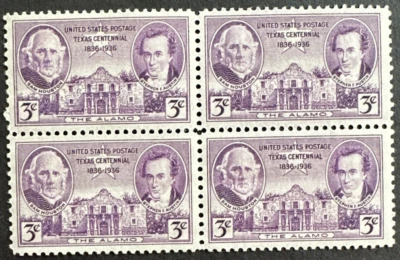 US 1936 Sc# 776 Block of 4 MNH OG 3¢ Texas Centennial Sam Houston Steve Austin - Image 1 of 2
