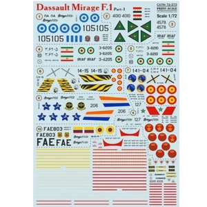 Print Scale 72-373 Waterslide Decal for airplane 1:72 Dassault Mirage F.1 Part 1 - Picture 1 of 24