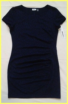 NUEVO CON ETIQUETAS VESTIDO JERSEY TEJIDO ACANALADO LATERAL ESTAMPADO LEOPARDO AZUL MARINO DKNY DKNYC 8 M Foto 1 de 4