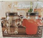 Set Of 4 15oz Clear Cactus Glass Mason Jars Lids With Drinking Straws