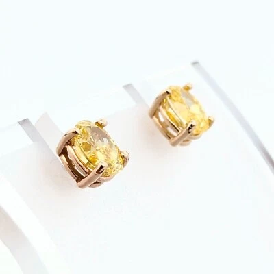 14K Oval Vivid Yellow Lab Grown DIamond With Yellow Gold Earrings Studs - Image 1 of 2