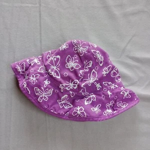 Girls Cotton Butterfly Purple Bucket Sun Hat Reversible Embroiderd Summer Beach - Picture 1 of 6