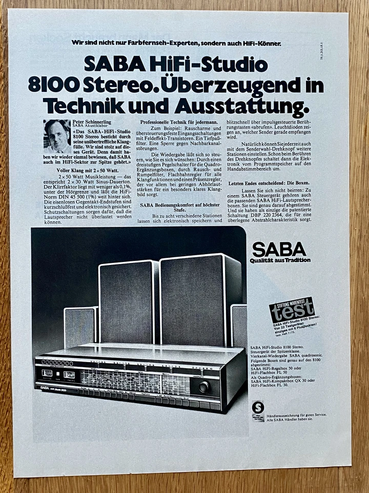 SABA HiFi Studio 8100 Stereo Original 1975 Vintage Advert Werbung Reklame - Bild 1 von 1