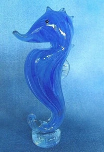 Estatuilla grande de caballo de mar de vidrio Gea Art tonos azules y vidrio transparente 8,5" de alto - Imagen 1 de 7