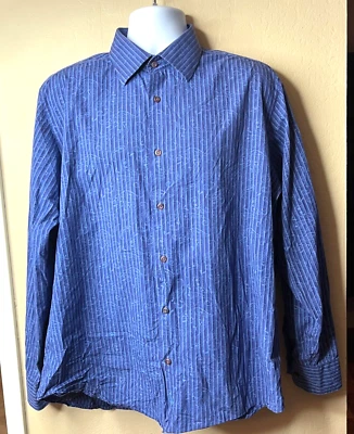 Camisa de vestir Bugatchi Uomo azul cachemira a rayas con botones para hombre talla XL Foto 1 de 4