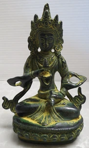 6" Old Chinese Bronze Gilt Buddhism Vajrasattva Mahasattva Goddess Statue - Picture 1 of 6
