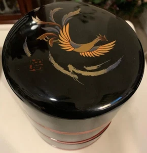 Yamamoto Kansai Lacquerware Box Crane Pattern 3 Tiers 6" DIA - Picture 1 of 6