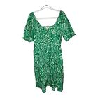 Fat Face Womens Dress Size 8 Long Linen Blend Green Tropical Sundress V Neck