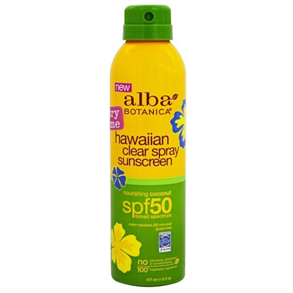 Alba Botanica Sunscreen Hawaiian Clear Spray SPF 50 Nourishing Coconut 6 Oz