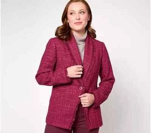 GRAVER Susan Graver Regular Tweed Blazer Fray Detail Berry Dream,Reg 16 A568439 - Picture 1 of 1