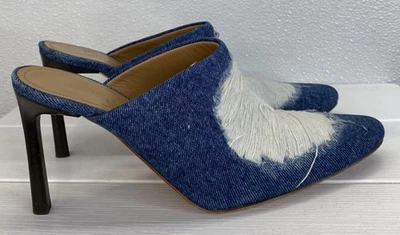 Loewe Distressed Denim Mules Women's Size 8 Cotton Pointed Toe Heels *PREOWNED* - Image 1 of 4