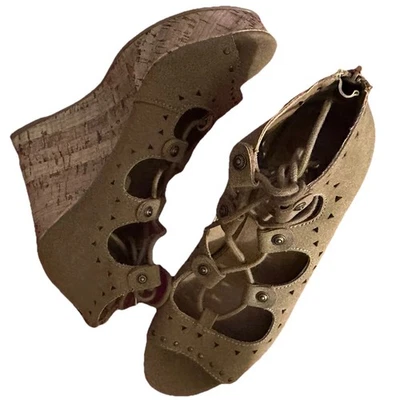 Jellypop Women BROWN Platform Cork Wedge Heel - Tie Up & Zip Sandals/Shoes - Image 1 of 4