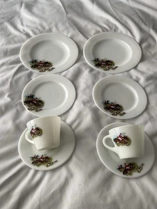 Set vintage JAJ Pyrex Tally Ho per insalata 2 tazze/piattini e piatto laterale - Foto 1 di 9