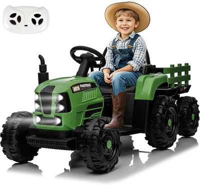 24V Kids Electric Ride On Tractor with Trailer Battery Powered Car Toy w/ Remote - Image 1 of 4