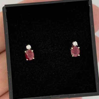 18ct Yellow Gold Ruby & Diamond Stud Earrings - Image 1 of 4