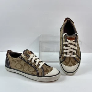 Zapatos Coach para mujer 5,5 Barrett marrón firma lona cuero zapatillas con cordones - Imagen 1 de 12