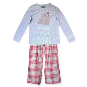 Eddie Bauer Girls Pink Plaid 2 Piece Pajama Set Size Medium 10/12 Fleece Pants - Picture 1 of 10