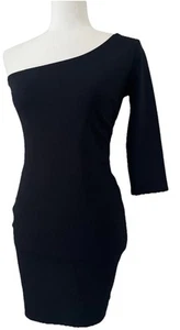 Vestido para mujer Lulus ceñido al cuerpo de un hombro mini negro talla mediana - Imagen 1 de 6