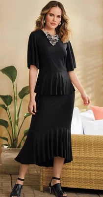 Size 1X PLUS Midnight Velvet Tria Black Cruise Church Summer Spring Skirt Set - Image 1 of 4