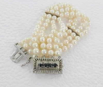 Perlen Armband 4-reihig 17 cm 585er 14 K Weißgoldschloss 5mm - Bild 1 von 3