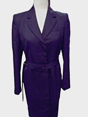 BROOKS BROTHERS LADY'S COAT 8 NAVY SMALL STRIPS POCKETS BELTED WAIST Foto 1 de 4