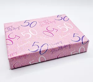 2 Sheets 50th Birthday Pink Wrapping Paper Age 50 Hooray Celebrate Wrap (PA-W266 - Picture 1 of 2