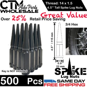 500PC 4.5" TALL BLACK 14X1.5 ONE PIECE SOLID SPIKE LUG NUTS WHOLESALE SAVING - Picture 1 of 2