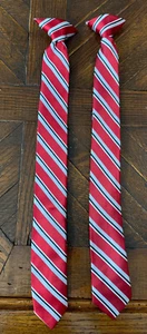Boys Clip On Ties - Set Of 2 - Striped Red, Black, Gray, White - 15” - Picture 1 of 3