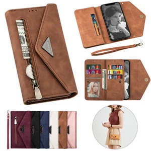 Crossbody Wallet Case Zip Card Flip Cover for iPhone 16e/15/14/13/12/11 XR SE 8 - Picture 1 of 53
