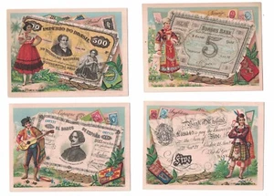 10 Victorian Trade Cards-  Nationalities~Currency~Postage Stamps - Picture 1 of 6