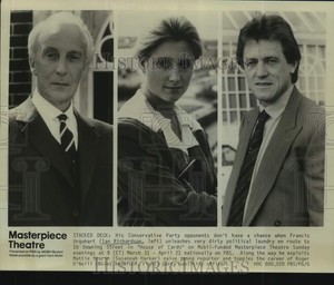 Press Photo Ian Richardson, Susannah Harker and Miles Anderson in House of Cards