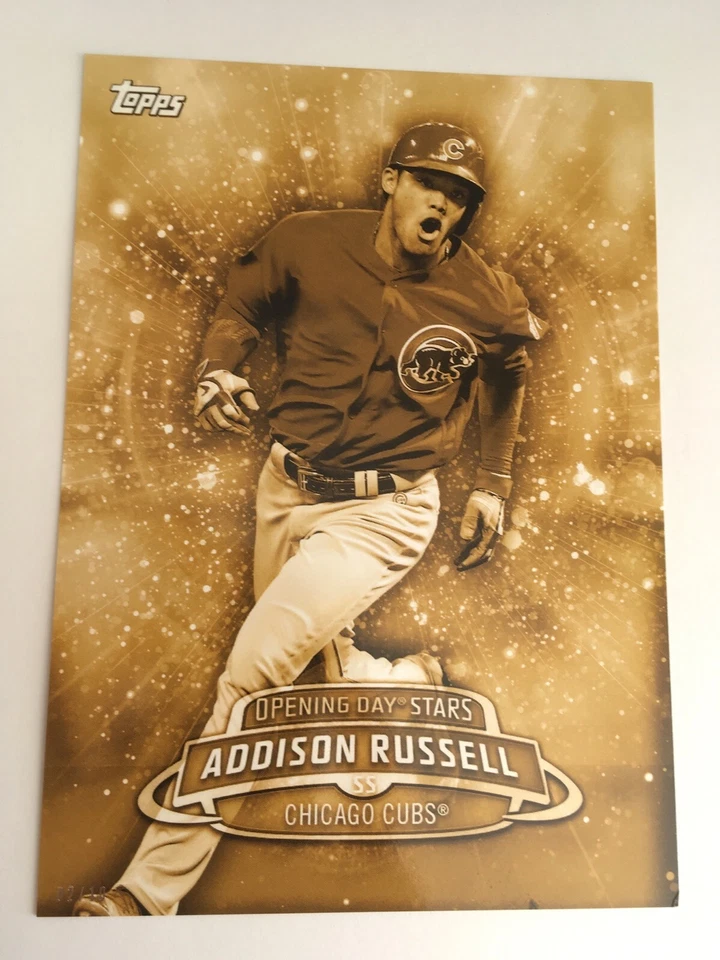 2017 Topps Opening Day Stars Jumbo 5x7 Addison Russell Cubs ODS2 #’d 02/10 Gold - Image 1 of 1