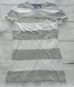 Ralph Lauren Sport Damen Small Heather Grau Weiß Kurzarm Gestreift Dünn - Bild 1 von 6