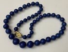 VINTAGE  ART GLASS GRADUATED ROYAL BLUE BEADS NECKLACE STERLING SILVER 925 CLASP