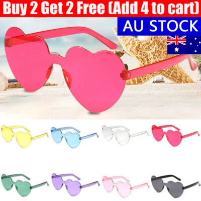 Love Heart Shape Sunglasses Clear Lens Rimless Festival Glasses Dress Party AU - image 1 of 4