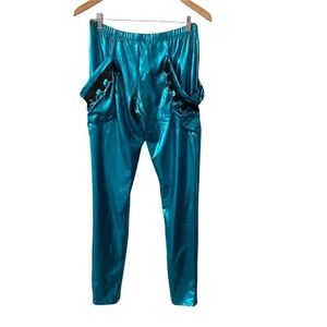 Algy Turquoise Blue Metallic Leggings Pants Large Pockets Youth Girl's Size 2X - Picture 1 of 8