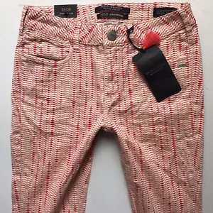 BNWT Ladies Maison Scotch Scotch & Soda Red Pattern Skinny Jeans 6 R (324K) - Picture 1 of 7