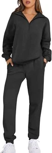 Prinbara Women 2 Piece Outfits Sweat Set 2024 Fall Oversized Large, Black - Picture 1 of 9