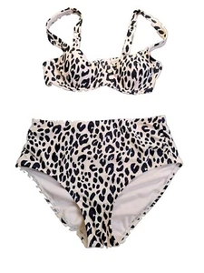 Kona Sol Animal Print Underwire Bikini Swim Top Sz S & High Waisted Bottom Sz M - Picture 1 of 10