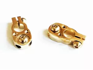 2 DEKA SOLID BRASS GOLD PLATED 2 OUTPUT 8 AWG GAUGE TOP POST BATTERY TERMINALS - Picture 1 of 1