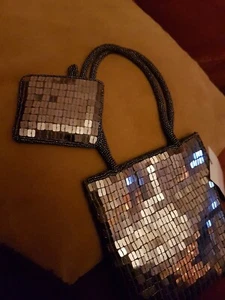 Abendtasche mit Börse, silberne Pailletten, Rocailles... - Bild 1 von 6