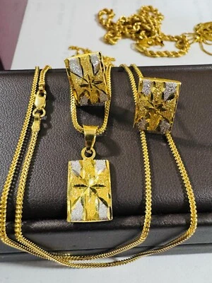 Brinco de ouro 22K 916 real dois tons formato retangular Dubai 20” de comprimento 8,3 g - Imagem 1 de 4