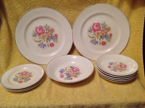 Set of 11 Harker Pottery PETIT POINT plat rim~various pieces~plates saucers bowl - Picture 1 of 6