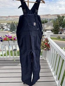 CARHARTT BLUE BIBS, SIZE 36X32, FR FIRE RESISTANT, EXCELLENT & NEW WITH TAGS - Picture 1 of 18