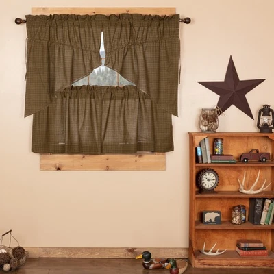 Tea Cabin Moss Green Plaid Set (2 Prairie Swag 36x18 ; 2 Tier 24x36) VHC Brands - Image 1 of 4