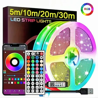 RGB LED Strip 1–30M SMD 5050 3528 Color Changing Lights App Remote Flexible Tape - Image 1 of 4