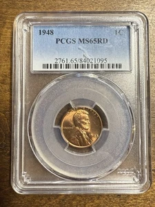 Beautiful PCGS Graded MS65RD 1948 P Wheat Cent - Picture 1 of 2