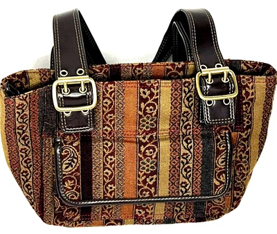Relic Handbag Tote Brown Gold Tapestry Double Strap Pockets Casual Shoulder Bag - Image 1 of 4